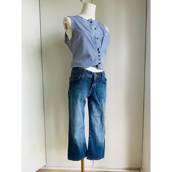 Women's Pinstripe Blouse Size Small/6 Sleeveless Summer Unique Statement Style - Picture 9 of 9